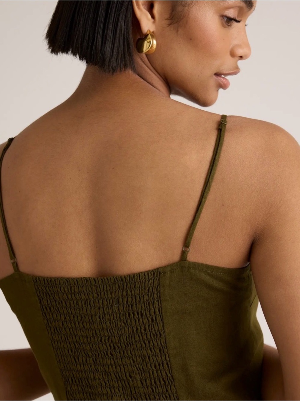 QUINCE 100% European linen Olive Green Midi Dress - Picture 4 of 5